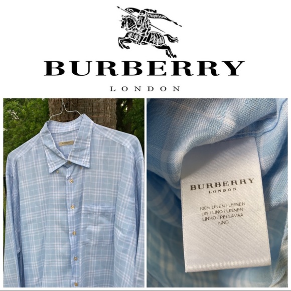 Burberry Other - XXL Burberry London Linen Blue-White Plaid LS